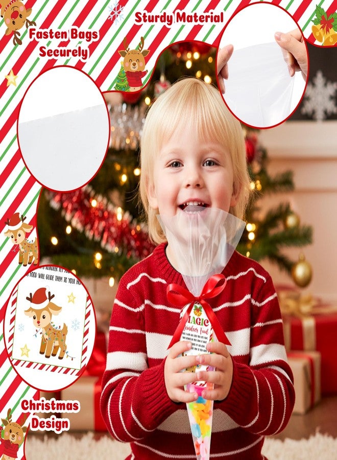 CPicdn 100 Set Christmas Cellophane Treat Bags with Reindeer Gift Tags Twist Ties, Christmas Cone Shaped Party Favor Goodie Bags for Candy Cookies, Xmas Winter Holiday Party Supplies Favor Gifts - Image 5